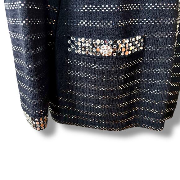 Vintage St John Evening Size 14 Black Knit Crystal Embellished Blazer Jacket USA - Picture 4 of 8